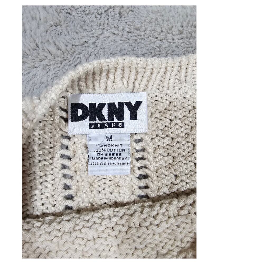 DKNY Cable Knit Sweater, Vintage 1990's Y2K  Handknit, 100% Cotton, Womens Sz M - Picture 3 of 10